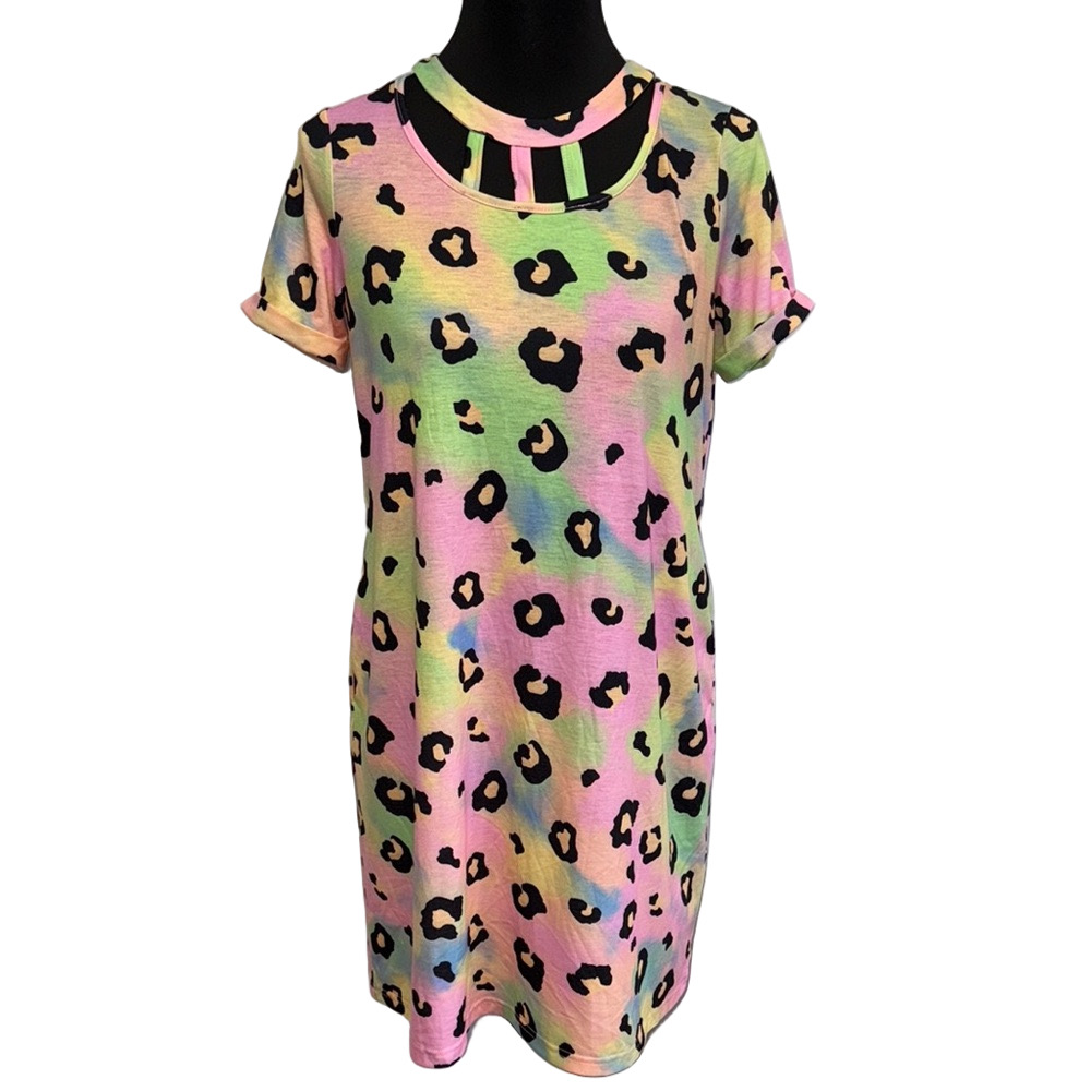 Southern Stitch Size S Rainbow Leopard Midi Dress Pockets NWT Colorful